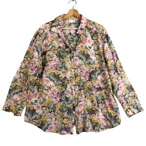 J.Jill‎ Cotto Silk Floral print Button Up Shirt Women Sz 1X Blouse Long sleeve
